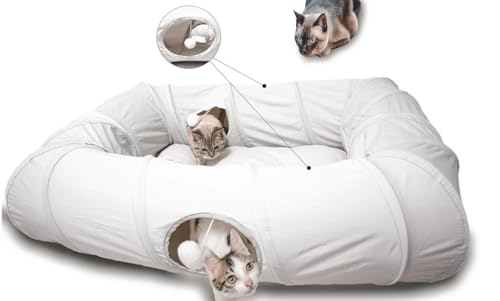 ERNAN Katzenspielzeug Katzentunnel.Faltbarer Katzen Tunnel, Bunny Tunnel.,Quadratisches Design,Spieltunnel & Krabbeltunnel für Kätzchen, Welpen, Kaninchen, kleine Hunde (White Grey) von ERNAN