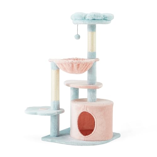 EROMMY Katzenbaum 110 cm Blumen Kratzbaum mit 1 Plüschball und Katzenspielzeug, Katzenkratzbaum Spielturm Sisal Katzenhaus Kratzsäule, Hängematte,Blau und Rosa EROMMY Katzenbaum 110 cm Blumen Kratzbaum mit 1 Plüschball und Katzenspielzeug, Katzenkratzbaum Spielturm Sisal Katzenhaus Kratzsäule, Hängematte,Blau und Rosa von EROMMY