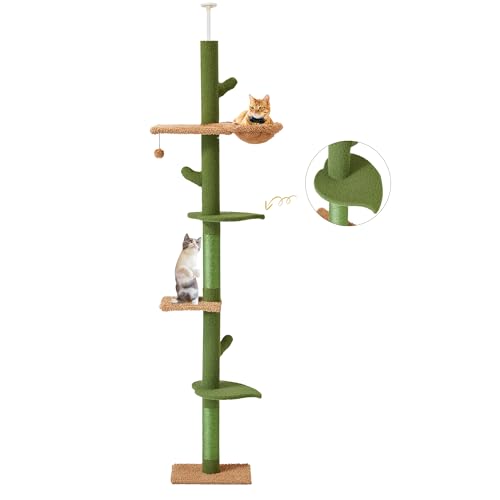 EROMMY Kratzbaum Deckenhohe,230-268cm höhenverstellbar,Kaktus-Kratzbaum hoch schmal mit Hängematte,5 Etagen blattförmiger Plattform und Hängekugeln Sisal +Teddy-katzenbaum EROMMY Kratzbaum Deckenhohe,230-268cm höhenverstellbar,Kaktus-Kratzbaum hoch schmal mit Hängematte,5 Etagen blattförmiger Plattform und Hängekugeln Sisal +Teddy-katzenbaum von EROMMY