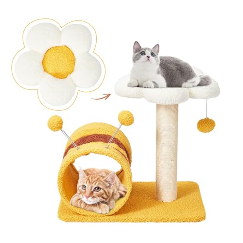EROMMY Kratzbaum Klein Blume-Biene Katzenbaum,mit 1 Plüschball und 2 Plüsch-Federbälle Katzenspielzeug,Katzenkratzbaum Kratzsäule aus Sisal,Katzenhöhle,Gelb EROMMY Kratzbaum Klein Blume-Biene Katzenbaum,mit 1 Plüschball und 2 Plüsch-Federbälle Katzenspielzeug,Katzenkratzbaum Kratzsäule aus Sisal,Katzenhöhle,Gelb von EROMMY