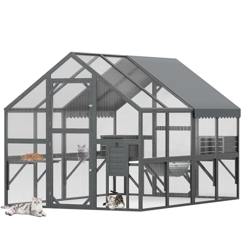 Erommy Große Katzengehege für Draußen,aus Holz mit Wasserdichtem Dach,Brücken,Kleine Katzenhäuser mit Asphaltdach,Kompatibel mit Wandtierklappe,186 x 280 x 188 cm Erommy Große Katzengehege für Draußen,aus Holz mit Wasserdichtem Dach,Brücken,Kleine Katzenhäuser mit Asphaltdach,Kompatibel mit Wandtierklappe,186 x 280 x 188 cm von EROMMY