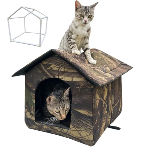 Outdoor/Indoor Faux Woodland Frame Thermal Cat House Waterproof Insulated Concealed Collapsible Removable Easy to Clean, Suitable for Cats or Small Dogs (Woodland, L) von ERPANG