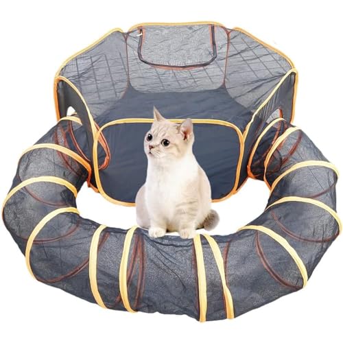 Haustier-Tunnelzelt, Katzengehege im Freien, Spielplatz, Katzenhaus im Freien for Katzen im Innenbereich, Katzen-Außentunnel, tragbarer Pop-Up-Katzenlaufstall-Tunnel for Kätzchen, Katzenzelt mit Tunne von ERSDM