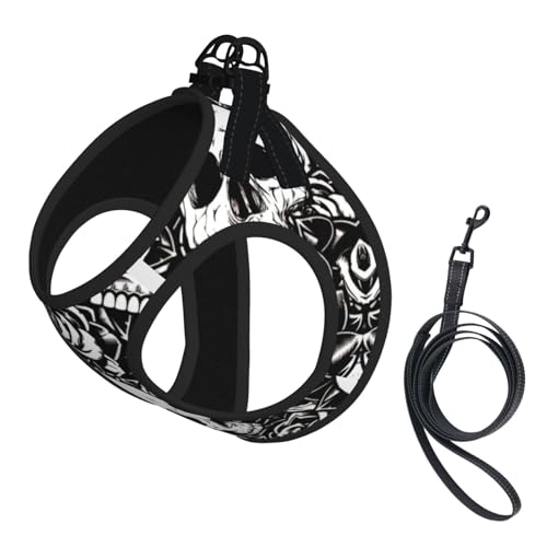 Hundegeschirr mit Totenkopf-Aufdruck, verstellbar, für Spaziergänge, Welpen, Leinenclips, Haustiergeschirr, Training, Haustierweste, Schwarz von ERSDWRE