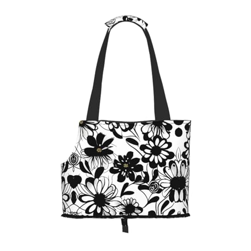 Tragetasche für Haustiere, Schwarz und Weiß, mit Blumen, für Katzen und Hunde, bequem, tragbar, faltbar, für Hunde Tragetasche für Haustiere, Schwarz und Weiß, mit Blumen, für Katzen und Hunde, bequem, tragbar, faltbar, für Hunde von ERSDWRE