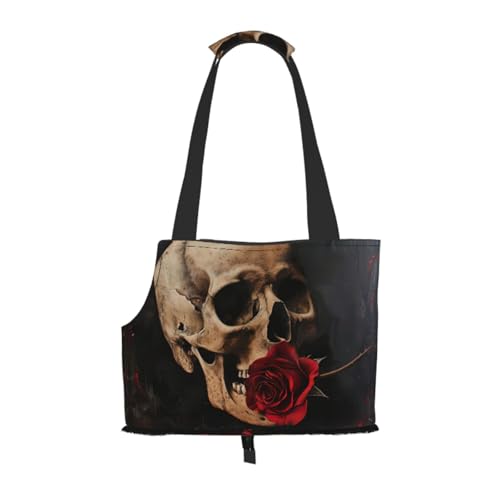 Tragetasche für Haustiere, Totenkopf und rote Rose, für Katzen und Hunde, bequem, tragbar, faltbar, für Hunde Tragetasche für Haustiere, Totenkopf und rote Rose, für Katzen und Hunde, bequem, tragbar, faltbar, für Hunde von ERSDWRE