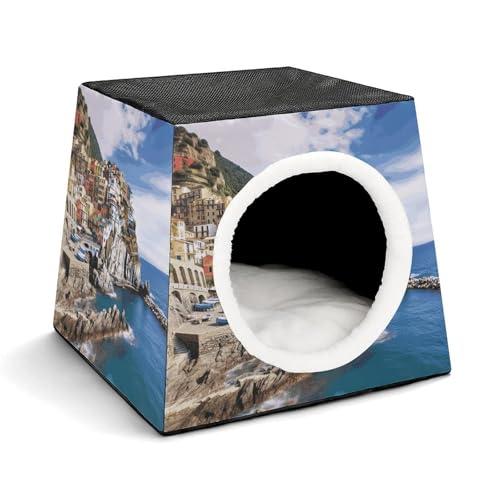 Cinque Terre Scenery Haustierhütte, bequemes Nest für Haustiere, Weltraumkapsel, warm, weich, für den Innenbereich, Haustierhaus für Katzen, kleine Hunde und mittelgroße Tiere von ERSTSNCK