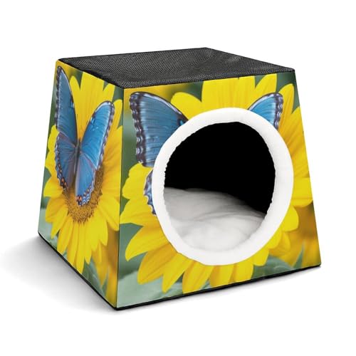 Haustierhütte, Sonnenblumen-Blau, Schmetterling, bequemes Nest für Haustiere, Weltraumkapsel, warm, weich, für den Innenbereich, Haustierhaus für Innenkatzen, kleine Hunde und mittelgroße Tiere Haustierhütte, Sonnenblumen-Blau, Schmetterling, bequemes Nest für Haustiere, Weltraumkapsel, warm, weich, für den Innenbereich, Haustierhaus für Innenkatzen, kleine Hunde und mittelgroße Tiere von ERSTSNCK