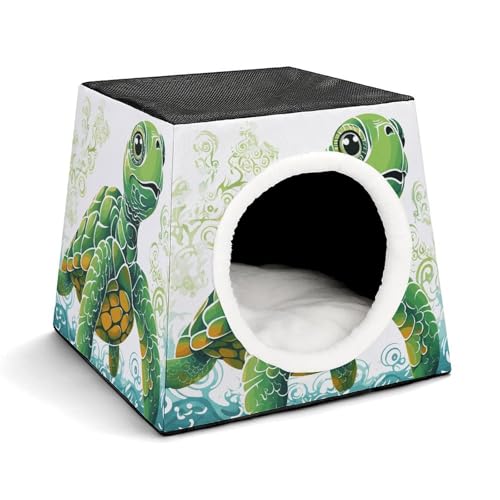 Haustierhütte mit Cartoon-Schildkrötenmuster, bequemes Nest für Haustiere, Weltraumkapsel, warm, weich, für den Innenbereich, Haustierhaus für Innenkatzen, kleine Hunde und mittelgroße Tiere von ERSTSNCK