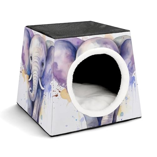 Haustierhütte mit niedlichem Elefanten-Aquarell-Design, bequemes Nest für Haustiere, Weltraumkapsel, warm, weich, für Innenkatzen, kleine Hunde und mittelgroße Tiere von ERSTSNCK