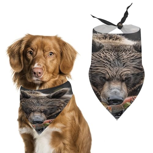 Hundehalstücher "Bear Eats Fish", niedlich, weiche Baumwolle, waschbar, für den täglichen Sommer, langlebig, dreieckig, wendbar, geeignet für kleine, mittelgroße und große Hunde und Katzen Hundehalstücher "Bear Eats Fish", niedlich, weiche Baumwolle, waschbar, für den täglichen Sommer, langlebig, dreieckig, wendbar, geeignet für kleine, mittelgroße und große Hunde und Katzen von ERSTSNCK