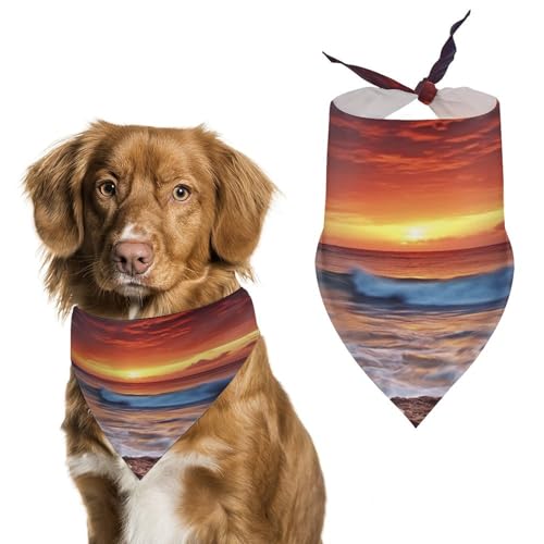 Hundehalstücher für Hunde, Motiv: Meerwasser, Dämmerung, Strand, Sonnenuntergang, niedlich, weiche Baumwolle, waschbar, für den täglichen Sommer, langlebig, dreieckig, wendbar, geeignet für kleine Hundehalstücher für Hunde, Motiv: Meerwasser, Dämmerung, Strand, Sonnenuntergang, niedlich, weiche Baumwolle, waschbar, für den täglichen Sommer, langlebig, dreieckig, wendbar, geeignet für kleine von ERSTSNCK