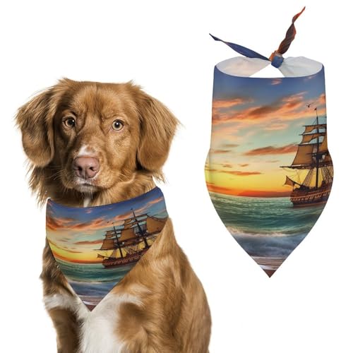 Hundehalstücher mit Piratenschiff im Sonnenuntergang, niedlich, weiche Baumwolle, waschbar, für den täglichen Sommer, langlebig, dreieckig, wendbar, geeignet für kleine, mittelgroße und große Hunde Hundehalstücher mit Piratenschiff im Sonnenuntergang, niedlich, weiche Baumwolle, waschbar, für den täglichen Sommer, langlebig, dreieckig, wendbar, geeignet für kleine, mittelgroße und große Hunde von ERSTSNCK