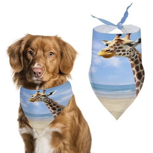 Hundehalstücher mit Strandgiraffe, niedlich, weiche Baumwolle, waschbar, für den täglichen Sommer, langlebig, dreieckig, wendbar, geeignet für kleine, mittelgroße und große Hunde und Katzen Hundehalstücher mit Strandgiraffe, niedlich, weiche Baumwolle, waschbar, für den täglichen Sommer, langlebig, dreieckig, wendbar, geeignet für kleine, mittelgroße und große Hunde und Katzen von ERSTSNCK