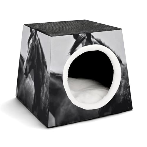Schwarz Weiß Pferde Haustierhütte Komfortables Nest für Haustiere Weltraumkapsel Warm Weich Indoor Pet Shelter Space Pet House for Indoor Cats Small Dogs and Medium Animal von ERSTSNCK