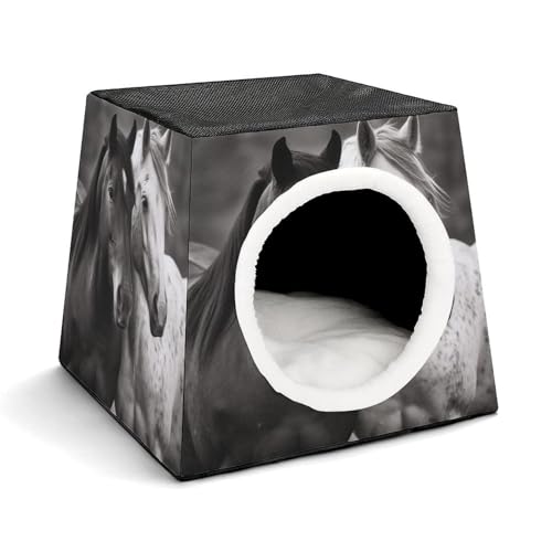 Schwarze und weiße Pferde, Haustierhütte, bequemes Nest für Haustiere, Weltraumkapsel, warm, weich, für den Innenbereich, Haustierhaus für Innenkatzen, kleine Hunde und mittelgroße Tiere von ERSTSNCK