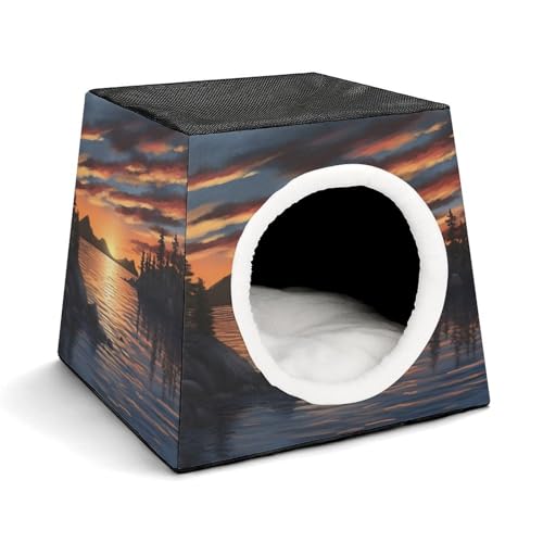 Sonnenuntergang am See, Haustierhütte, bequemes Nest für Haustiere, Weltraumkapsel, warm, weich, für den Innenbereich, Haustierhaus für Katzen, kleine Hunde und mittelgroße Tiere Sonnenuntergang am See, Haustierhütte, bequemes Nest für Haustiere, Weltraumkapsel, warm, weich, für den Innenbereich, Haustierhaus für Katzen, kleine Hunde und mittelgroße Tiere von ERSTSNCK