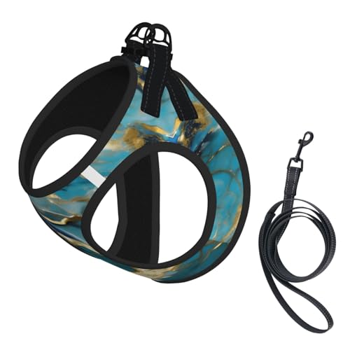 Azurite Geschirr-Set für Katzen und Hunde, reflektierend, verstellbar, ausbruchsicher, mit weichem, atmungsaktivem Netzgewebe, für kleine Haustiere und Kätzchen, Welpen, Blaugrün und Folie, Goldfarben von ERhoug