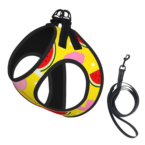 Geschirr-Set für Katzen und Hunde, reflektierend, verstellbar, ausbruchsicher, mit weichem, atmungsaktivem Netzgewebe, für kleine Haustiere und Welpen, Rosa mit Flamingo- und Wassermelonen-Print Geschirr-Set für Katzen und Hunde, reflektierend, verstellbar, ausbruchsicher, mit weichem, atmungsaktivem Netzgewebe, für kleine Haustiere und Welpen, Rosa mit Flamingo- und Wassermelonen-Print von ERhoug