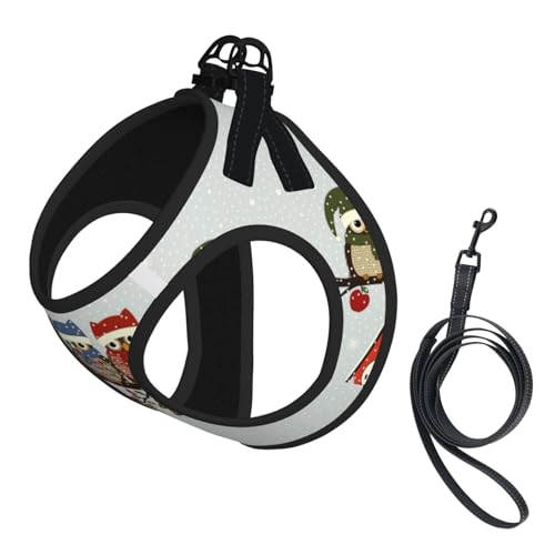 Geschirr-Set mit niedlichem Weihnachts-Eulen auf Ast, reflektierend, verstellbar, ausbruchsicher, mit weichem, atmungsaktivem Netzgewebe, für kleine Haustiere und Kätzchen, Welpen Geschirr-Set mit niedlichem Weihnachts-Eulen auf Ast, reflektierend, verstellbar, ausbruchsicher, mit weichem, atmungsaktivem Netzgewebe, für kleine Haustiere und Kätzchen, Welpen von ERhoug