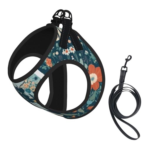 Gorgeous Meadows Pattern With Floral Elephant In Print Harness Leash Set For Cat Dog, Reflective Adjustable Escape-Proof Vest Lead With Soft Breathable Mesh For Small Pets And Kitten Puppy von ERhoug