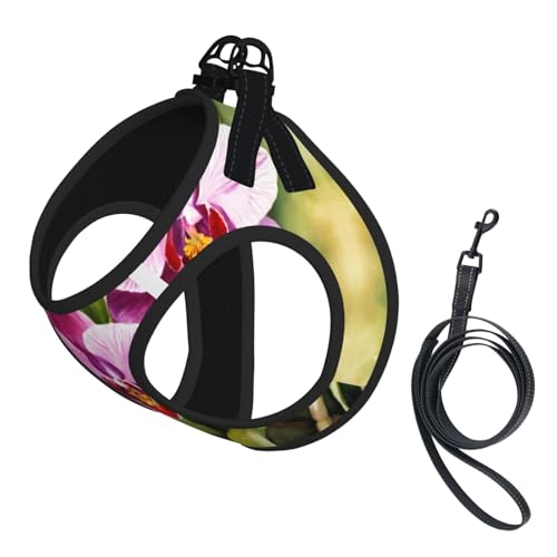Hundegeschirr mit Orchideen-Druck, reflektierend, verstellbar, ausbruchsicher, mit weichem, atmungsaktivem Netzgewebe, für kleine Haustiere und Kätzchen, Welpen von ERhoug