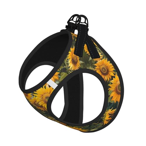Hundegeschirr mit Sonnenblumen-Aufdruck, reflektierend, verstellbar, ausbruchsicher, mit weichem, atmungsaktivem Netzgewebe, für kleine Haustiere und Kätzchen, Welpen von ERhoug