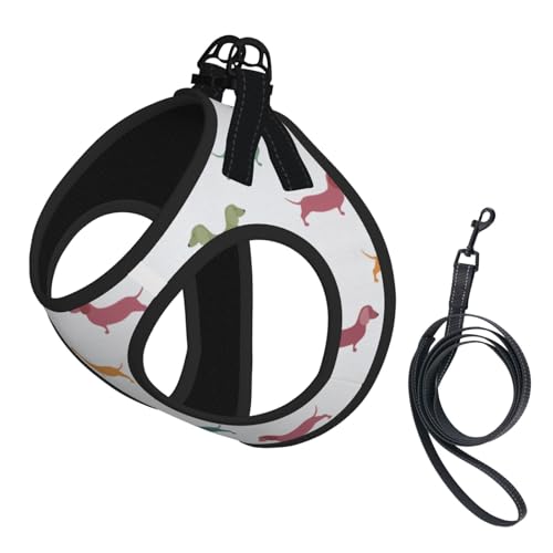 Hundegeschirr mit niedlichem Dackel-Aufdruck, für Katzen und Hunde, reflektierend, verstellbar, ausbruchsicher, mit weichem, atmungsaktivem Netzgewebe, für kleine Haustiere und Kätzchen, Welpen von ERhoug