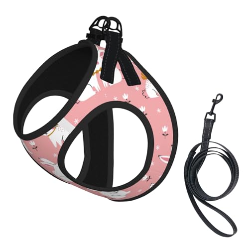 Hundegeschirr mit niedlichem Kaninchen-Druck, reflektierend, verstellbar, ausbruchsicher, mit weichem, atmungsaktivem Netzgewebe, für kleine Haustiere und Kätzchen, Welpen Hundegeschirr mit niedlichem Kaninchen-Druck, reflektierend, verstellbar, ausbruchsicher, mit weichem, atmungsaktivem Netzgewebe, für kleine Haustiere und Kätzchen, Welpen von ERhoug
