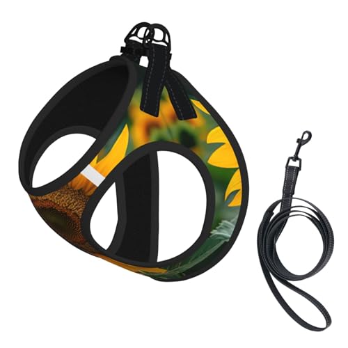 Hundegeschirr mit schönem Sonnenblumen-Druck, reflektierend, verstellbar, ausbruchsicher, mit weichem, atmungsaktivem Netzgewebe, für kleine Haustiere und Kätzchen, Welpen von ERhoug