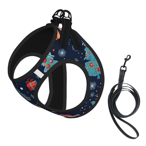 Hundegeschirr mit weihnachtlichem Schneemann-Druck, reflektierend, verstellbar, ausbruchsicher, mit weichem, atmungsaktivem Netzgewebe, für kleine Haustiere und Kätzchen, Welpen, Blau von ERhoug
