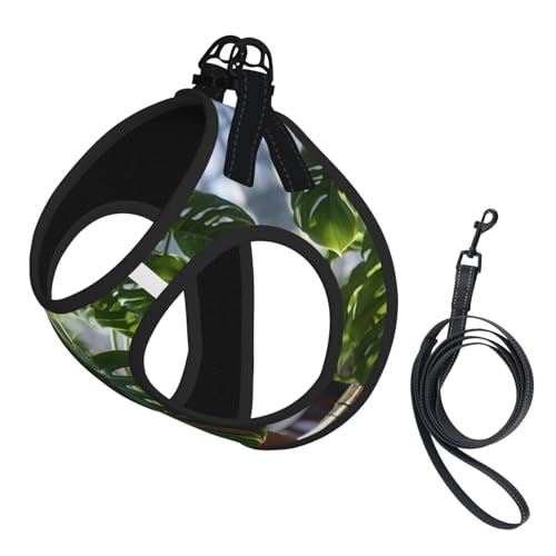 Monstera Deliciosa Geschirr-Set für Katzen und Hunde, reflektierend, verstellbar, ausbruchsicher, mit weichem, atmungsaktivem Netzgewebe, für kleine Haustiere und Kätzchen, Welpen von ERhoug