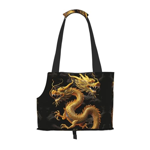Gelber Drache Schwarzer Hintergrund Tragbare Faltbare Haustier Schultertasche-Reisebegleiter Von Kleinen Cutes Gelber Drache Schwarzer Hintergrund Tragbare Faltbare Haustier Schultertasche-Reisebegleiter Von Kleinen Cutes von ESASAM