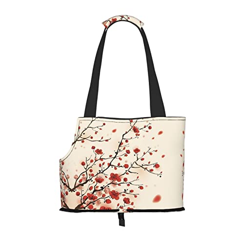Haustier-Schultertasche, japanisches Frühjahr, Pflaume, Blumenmuster, tragbar, faltbar, Reisebegleiter von kleinen Cutes von ESASAM