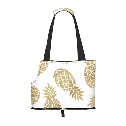 Haustier-Tragetasche mit goldenem Ananas-Hintergrund, kompakt und bequem, tragbare Haustier-Tragetasche für Reisen, von Fluggesellschaften zugelassen, Haustier-Tragetasche, Outdoor- und faltbare von ESASAM