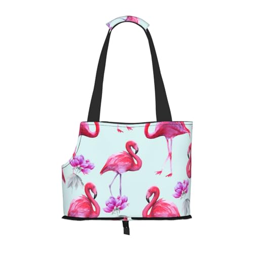 Haustier-Tragetasche mit pinken Flamingos – kompakt und bequem, tragbare Haustier-Tragetasche für Reisen – von Fluggesellschaften zugelassene Haustier-Tragetasche für den Außenbereich und faltbare von ESASAM