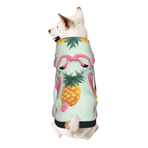Kapuzenpullover für kleine Haustiere, Motiv: Flamingo-Ananas, weich und atmungsaktiv, fusselt nicht leicht von ESASAM
