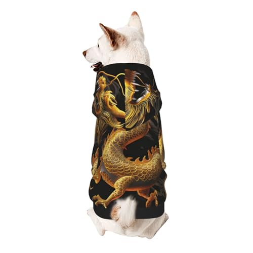 Kapuzenpullover für kleine Haustiere, Motiv: gelber Drache, schwarzer Hintergrund, weich und atmungsaktiv, fusselt nicht leicht von ESASAM
