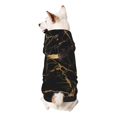 Kapuzenpullover für kleine Haustiere, Schwarz / Gold, Marmor, weich und atmungsaktiv, fusselt nicht leicht von ESASAM