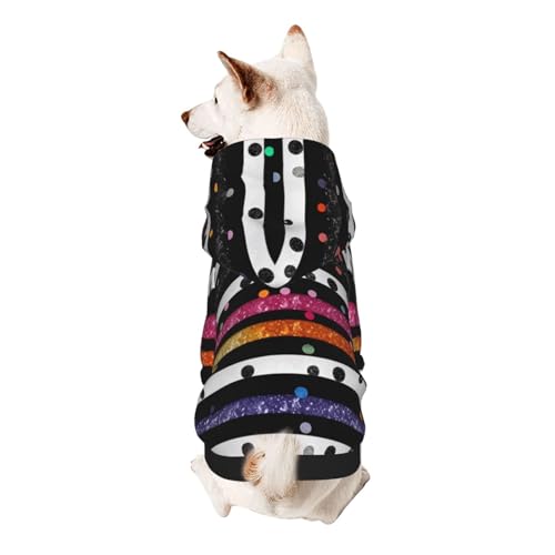 Kapuzenpullover für kleine Haustiere, glitzernd, Regenbogenfarben, gepunktet, Schwarz und Weiß, weich und atmungsaktiv, fusselt nicht leicht von ESASAM