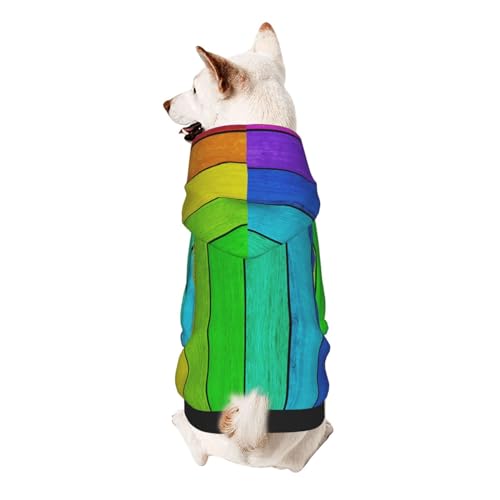 Kapuzenpullover für kleine Haustiere, regenbogenfarbener Holzhintergrund, weich und atmungsaktiv, fusselt nicht leicht von ESASAM