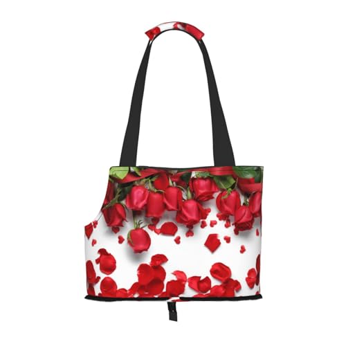 Rote Rosenblätter tragbare faltbare Haustier-Schultertasche, Reisebegleiter von kleinen Cutes Rote Rosenblätter tragbare faltbare Haustier-Schultertasche, Reisebegleiter von kleinen Cutes von ESASAM
