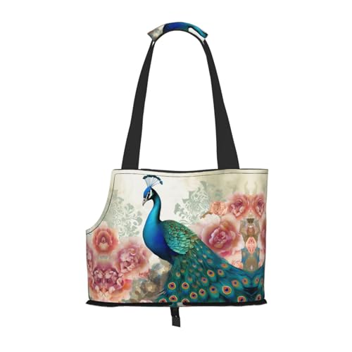 Schöne tragbare faltbare Haustier-Schultertasche, Pfau und Blumenmuster, Reisebegleiter von kleinen Cutes von ESASAM