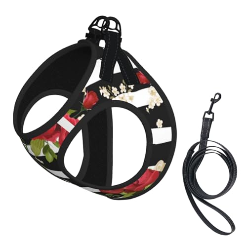 Strapsweste für Haustiere, Schwarz / Weiß gestreift, rote Rosen und Blumen, kompakt, das perfekte kleine Haustier für einen bequemen Spaziergang Strapsweste für Haustiere, Schwarz / Weiß gestreift, rote Rosen und Blumen, kompakt, das perfekte kleine Haustier für einen bequemen Spaziergang von ESASAM