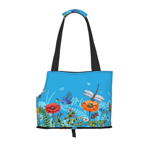 Tragetasche für Haustiere mit Libelle und Blumen, kompakt und bequem, tragbar, für Reisen, von Fluggesellschaften zugelassen, für den Außenbereich geeignet, faltbare Haustier-Tragetasche Tragetasche für Haustiere mit Libelle und Blumen, kompakt und bequem, tragbar, für Reisen, von Fluggesellschaften zugelassen, für den Außenbereich geeignet, faltbare Haustier-Tragetasche von ESASAM