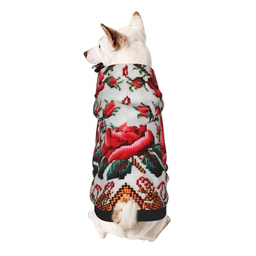 Ukrainischer Stickerei-Stil Rose für kleine Haustiere, Kapuzenpullover, Haustierkleidung, weich und atmungsaktiv, fusselt nicht leicht von ESASAM