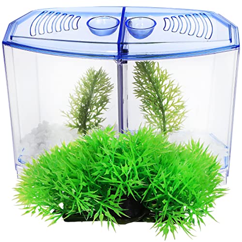 Small World Habitat Transparenter Kunststoffbehälter Betta Bowl Fish Breeding Box Desktop-Aquarium 1 Set künstliche Blume von ESBANT
