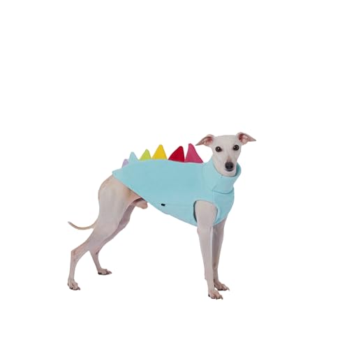 ESCCBOO Einteiler für italienische Windhunde und Dackel, Fleece, Dinosaurier, ärmellos, gemütlicher Rollkragen-Kostüm, Outfit für Mini-Dackel, italienische Windhunde, Whippets (Blau, M) von ESCCBOO
