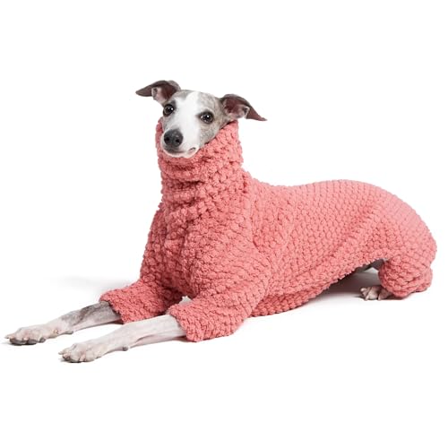 ESCCBOO Flauschiger weicher Fleece-Pullover Schlafanzug für italienische Windhunde, Whippet-Hunde, Rollkragen, warmer Fleece-Einteiler, Mantel, Jammies, Jumpsuit, Strampler (Rosa, Medium) von ESCCBOO