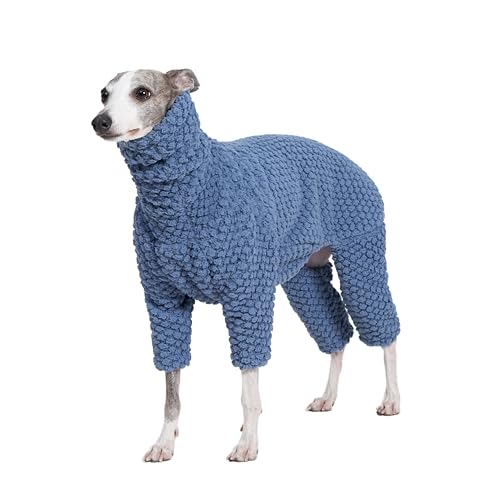 ESCCBOO Flauschiger weicher Fleecepullover Schlafanzug für italienische Windhunde, Whippet-Hunde, Rollkragen Warmer Fleece-Einteiler, Mantel, Jammies, Jumpsuit, Strampler (Blau, Klein) von ESCCBOO